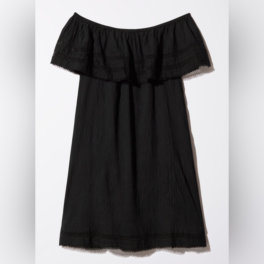 Aritzia Wilfred Emmie Off the Shoulder Boho Peasant Coastal Sun Dress Black M - Picture 8 of 16